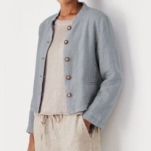 Poetry Gray Linen Boxy Button Front Jacket Pockets size 12